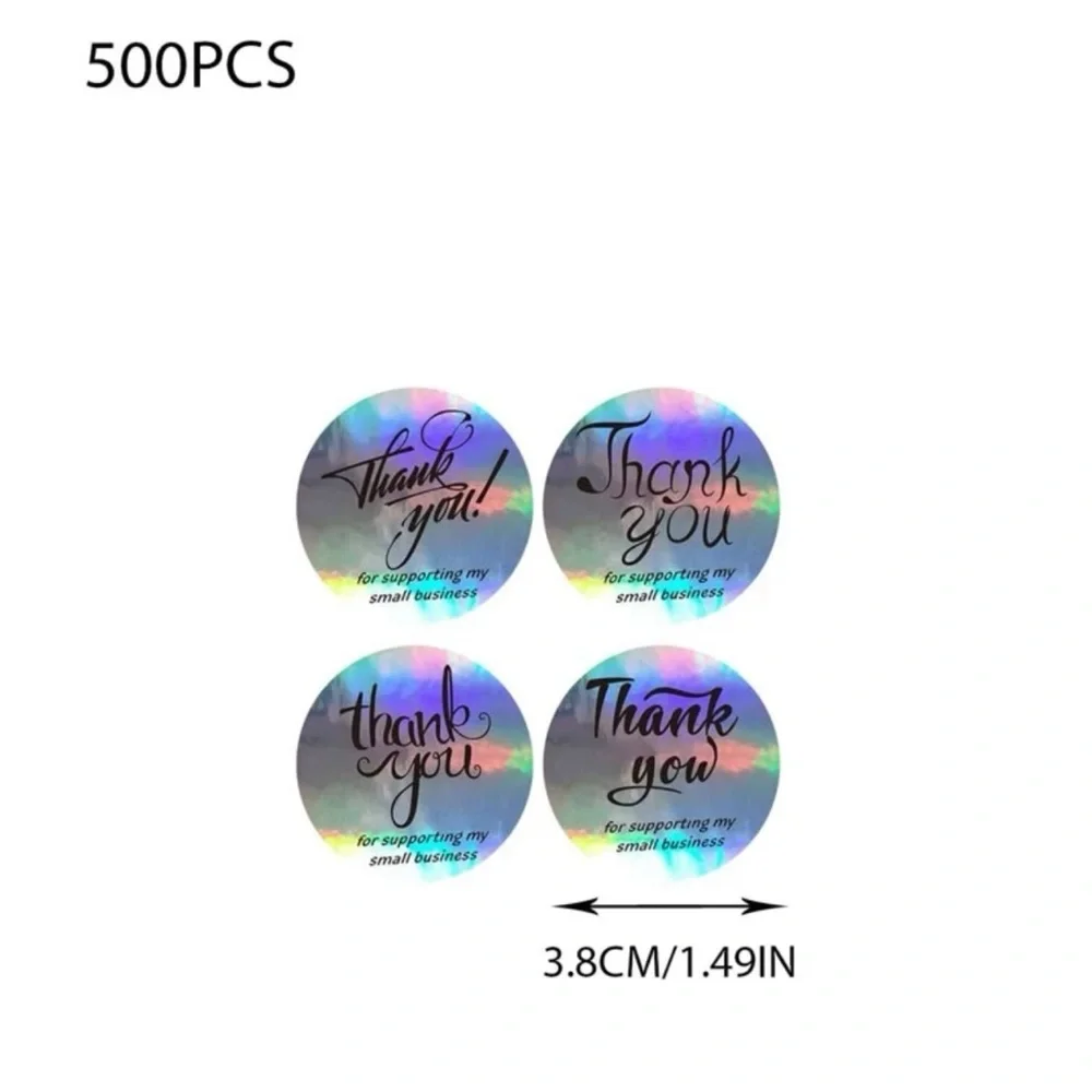 New 500 Pcs Laser Holographic Thank You  Silver Round Business Adhesive Stickers